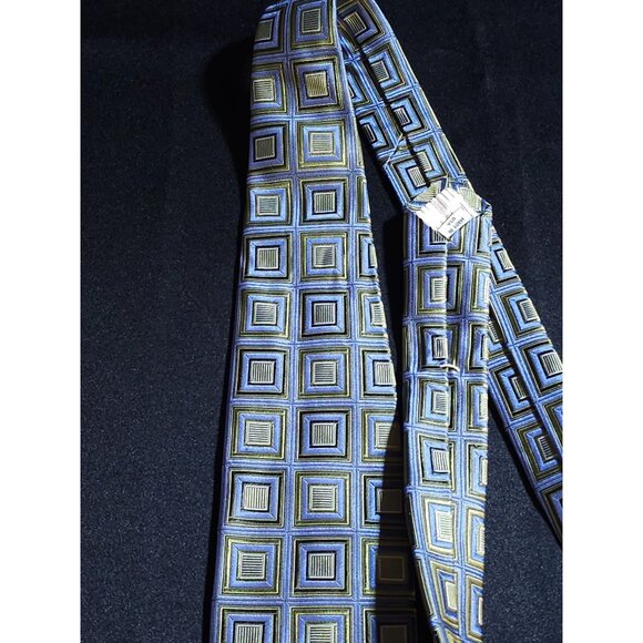 Vintage John W. Nordstrom Silk Tie Green & Blue Geometric Squares Pattern Made I - Picture 14 of 15